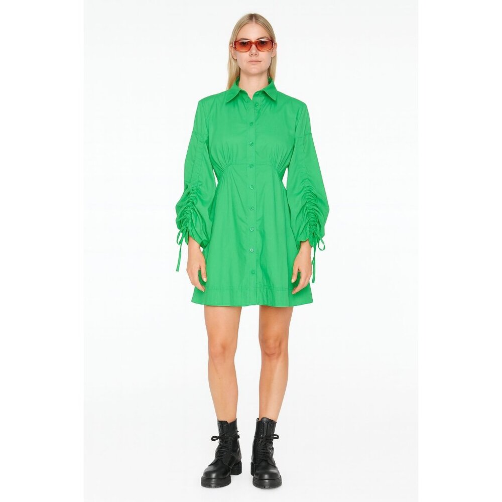NWT Beulah Women Green Empire Waist Party Dress Puff Sleeves Preppy Club City S